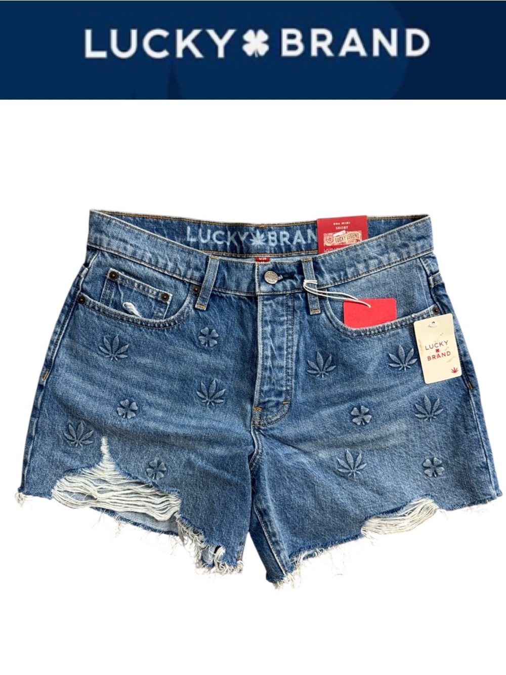 NWT LUCKY BRAND LEGEND 90s MIDI SHORTS HUDSON HAZE DISTRESSED HEMP BLEND SIZE 28
